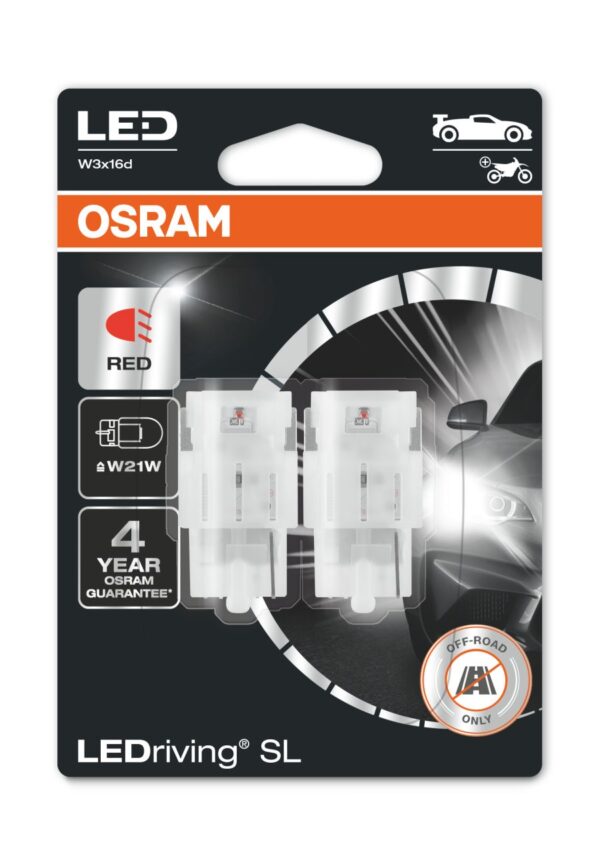 Osram LEDriving® 7505DRP-02B 1,4W/12V W3x16d ≠ "W21W" punane