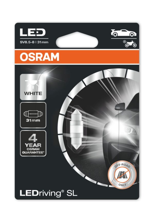Osram LEDriving® 6438DWP-01B 1W/12V SV8.5-8 ≠ "C5W" 31mm valge 6000K
