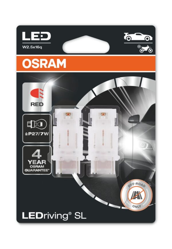 Osram LEDriving® 3157DRP-02B 1,4W/12V W3x16q ≠ "P27/7W" punane