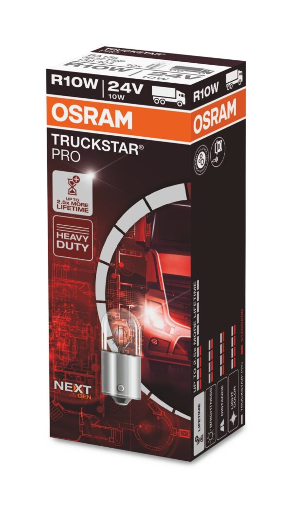 4062172158398 Halogeen OSRAM TRUCKSTAR PRO +100% BA15s 10W 24V R10W