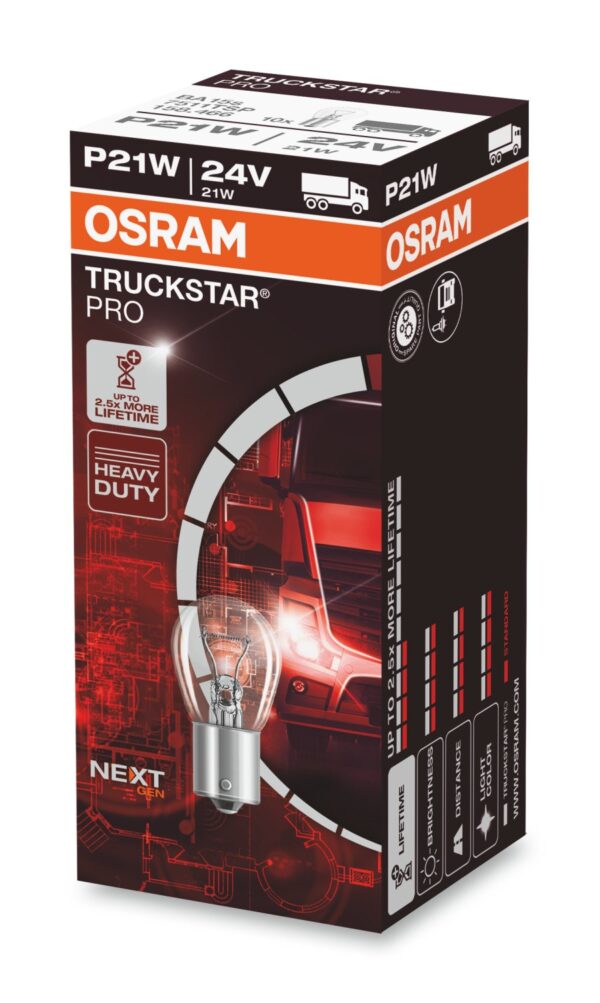 4062172158459 Halogeen OSRAM TRUCKSTAR PRO +100% BA15s 21W 24V P21W