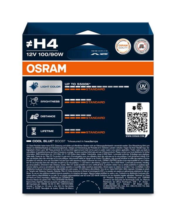 OSRAM COOL BLUE BOOST 62193CBB-2HB ~H4 P43t 12V 100/90W