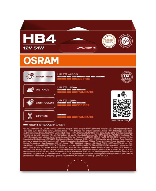 OSRAM NIGHT BREAKER LASER 9006NL-2HB HB4 P22d 12V 51W