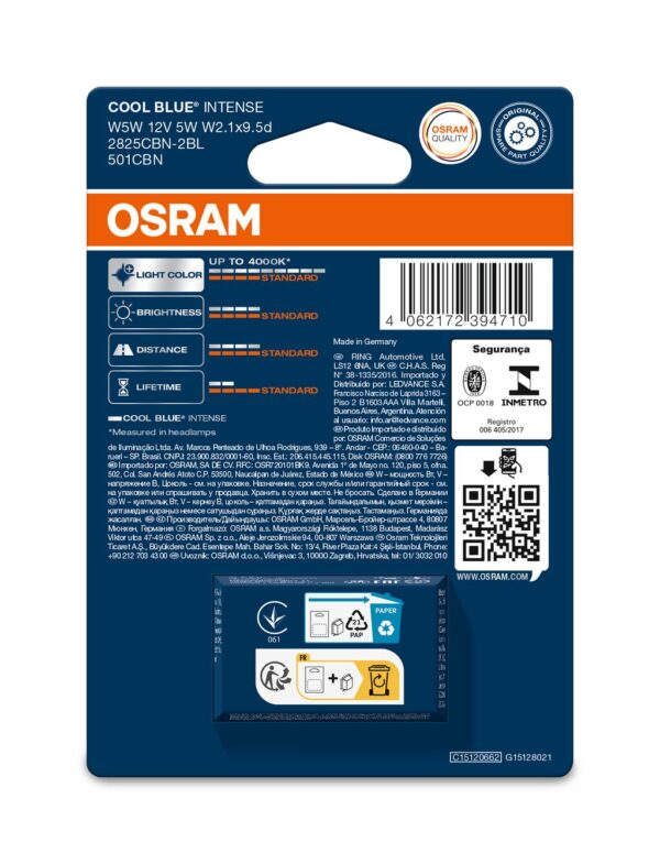 OSRAM COOL BLUE INTENSE 2825CBN-2BL W5W W2,1x9,5d 12V 5W