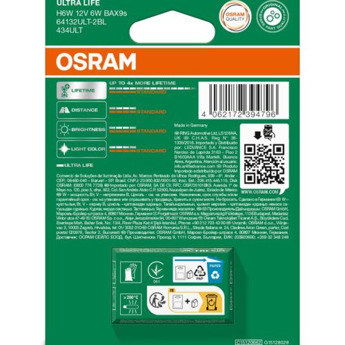 4062172394796_2 OSRAM ULTRALIFE 64132ULT-2BL H6W BAX9s 12V 6W