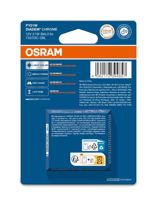 OSRAM DIADEM CHROME 7507DC-2BL PY21W BAU15s 12V 21W