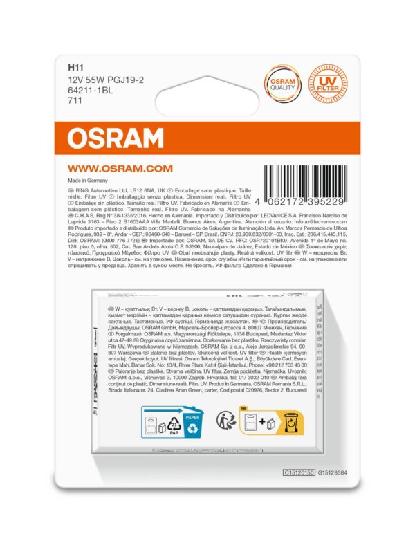 OSRAM ORIGINAL 64211-1BL H11 PGJ19-2 12V 55W