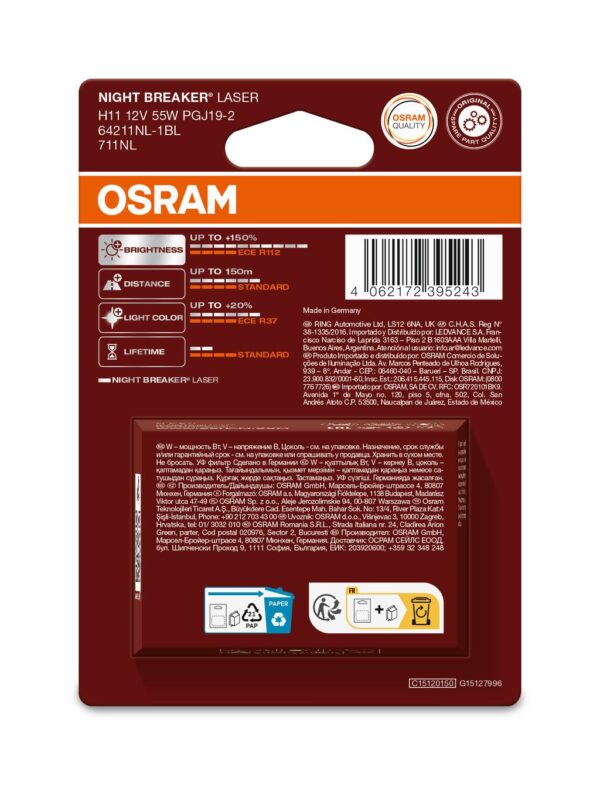 OSRAM ÖÖPURKE LASER 64211NL-1BL H11 PGJ19-2 12V 55W