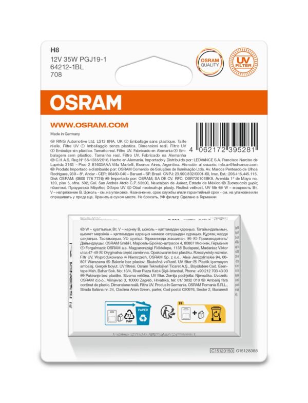 OSRAM ORIGINAL 64212-1BL H8 PGJ19-1 12V 35W