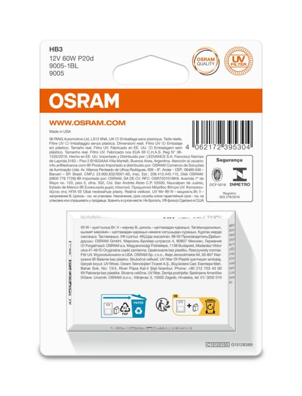 OSRAM ORIGINAL 9005-1BL HB3 P20d 12V 60W