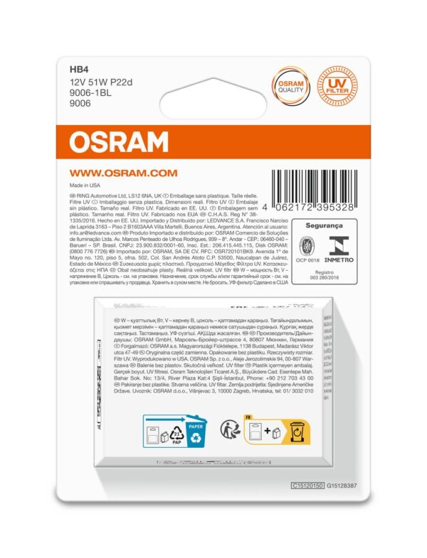 OSRAM ORIGINAL 9006-1BL HB4 P22d 12V 51W