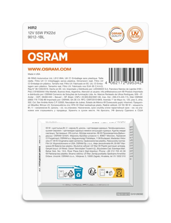 OSRAM ORIGINAL 9012-1BL HIR2 PX20D 12V 55W