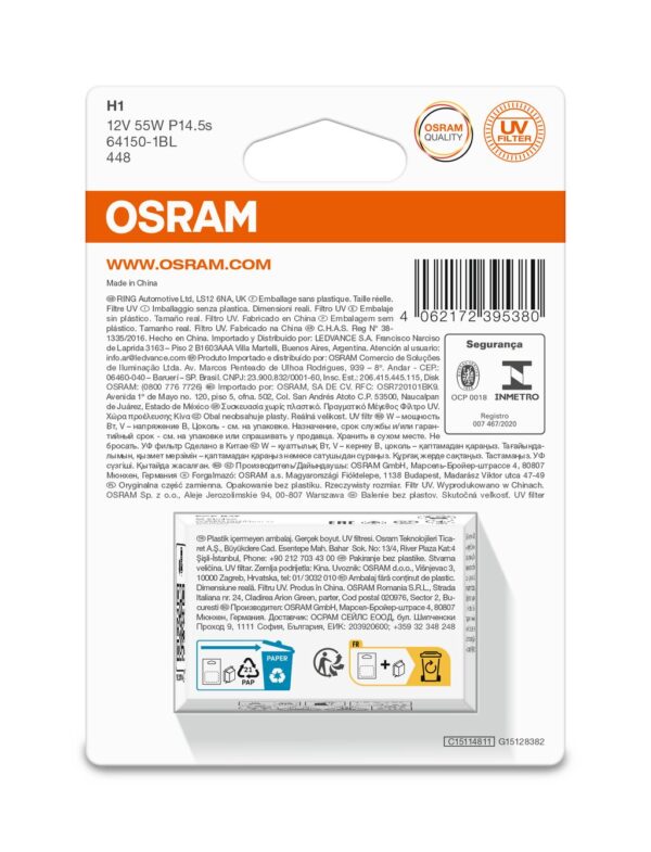OSRAM ORIGINAL 64150-1BL H1 P14,5s 12V 55W