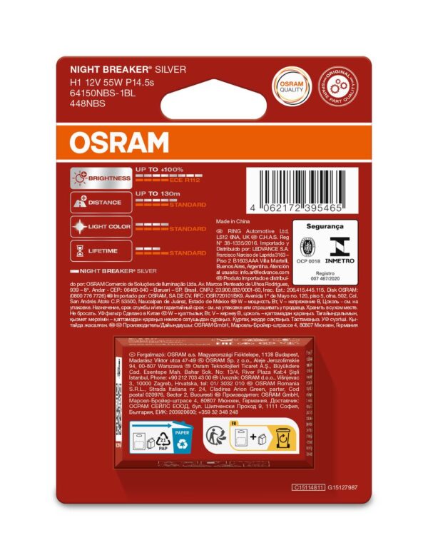 OSRAM ÖÖPURKE SILVER 64150NBS-1BL H1 P14,5s 12V 55W