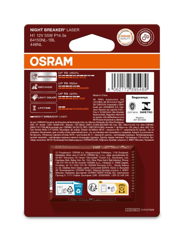 OSRAM NIGHT BREAKER LASER 64150NL-1BL H1 P14,5s 12V 55W