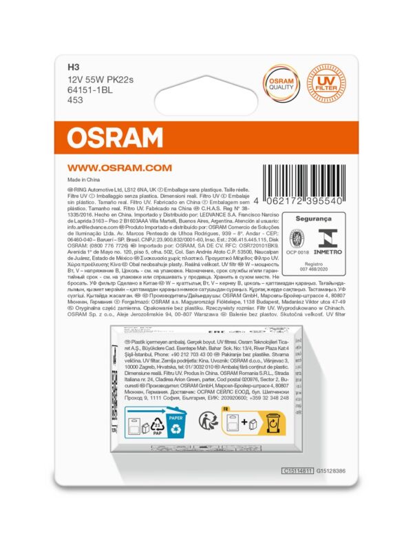 OSRAM ORIGINAL 64151-1BL H3 PK22s 12V 55W
