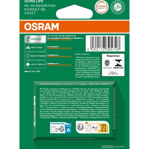 4062172395748_2 OSRAM ULTRALIFE 64193ULT-1BL H4 P43t 12V 60/55W