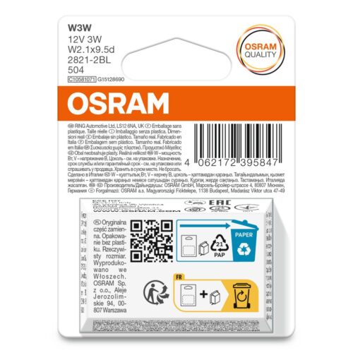 4062172395847_2 OSRAM ORIGINAL 2821-2BL W3W W2,1x9,5d 12V 3W