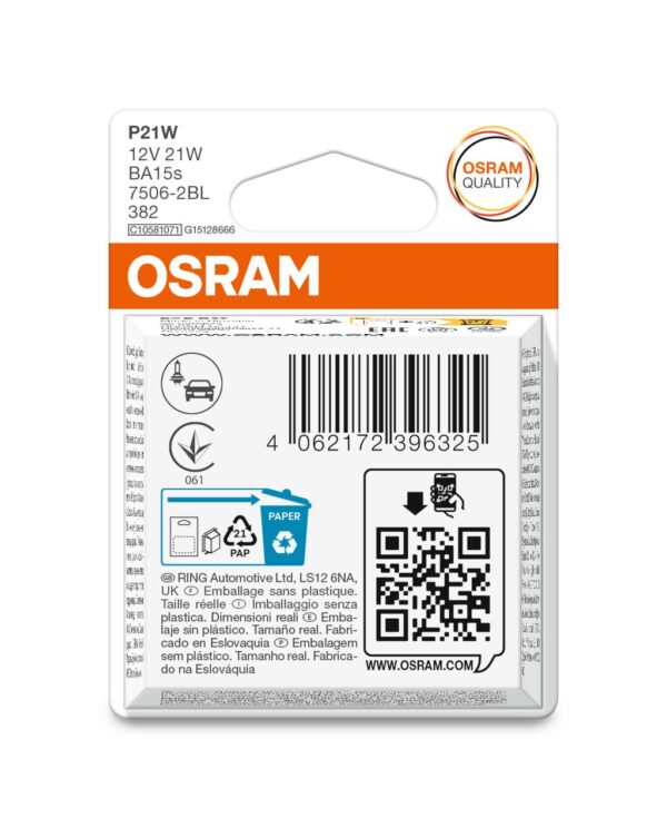 OSRAM ORIGINAL 7506-2BL P21W BA15s 12V 21W