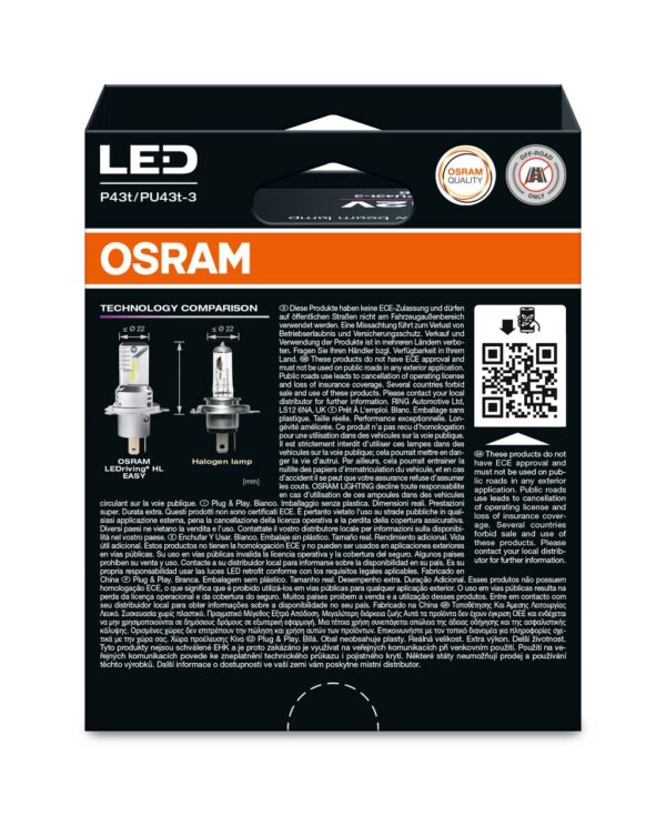 OSRAM LEDriving EASY 64193DWESY-2HB ~H4 P43t / PU43t-3 12V 18.7W/19.0WW