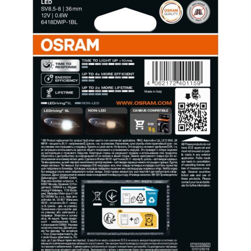 4062172401159_2 OSRAM LEDrivin SL 6418DWP-1BL ~C5W SV8.5-8 12V 0,6W