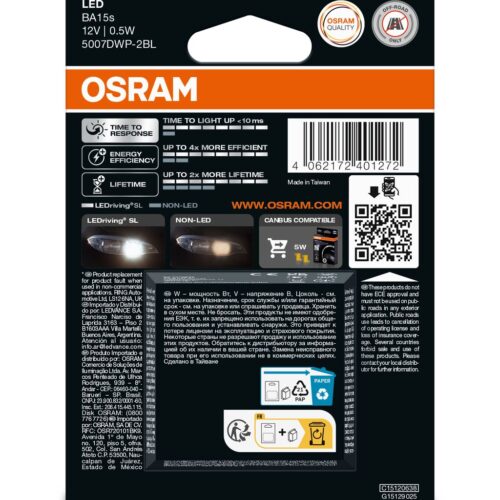 4062172401272_2 OSRAM LEDrivin SL 5007DWP-2BL ~R5W BA15s 12V 0,5WW