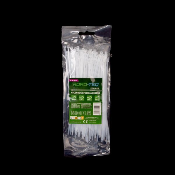 ctw-3x150_01 ROAD-TEQ nailonist juhtmeköidised, suurus: 2,5x150mm, 100 tk, valge.