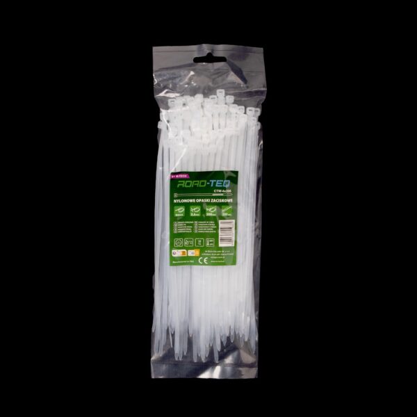 ctw-4x200_01 ROAD-TEQ nailonist juhtmeköidised, suurus: 3,6x200mm, 100 tk, valge.