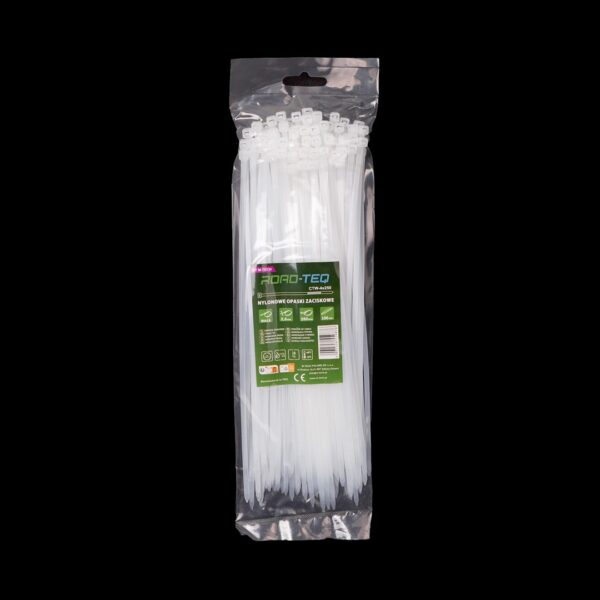 ctw-4x250_01 ROAD-TEQ nailonist juhtmeköidised, suurus: 3,6x250mm, 100 tk, valge.