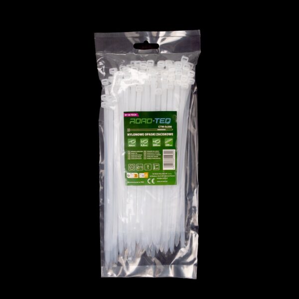 ctw-5x200_01 ROAD-TEQ nailonist juhtmeköidised, suurus: 4,8x200mm, 100 tk, valge.