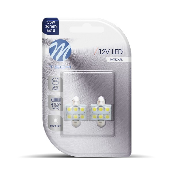 Blister 2x LED L052W - C5W 36mm 6xSMD5050 valge