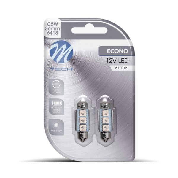 lb310b_01 Blister 2x M-TECH Econo LB310B - C5W 36mm, 3xSMD5050 LED, 12V CANBUS, sinine