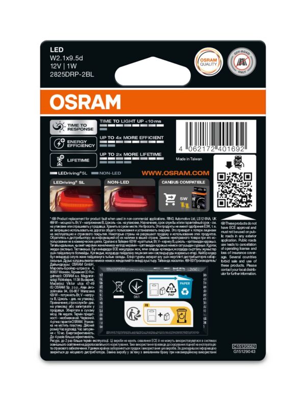OSRAM LEDrivin SL 2825DRP-2BL ~W5W W2.1x9.5d 12V 0,6W