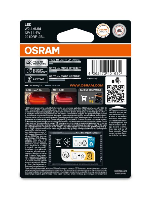 OSRAM LEDrivin SL 921DRP-2BL ~W16W W2.1x9.5d 12V 1,4W