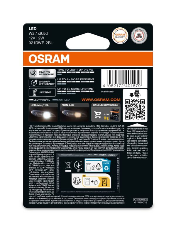 OSRAM LEDrivin SL 921DWP-2BL ~W16W W2.1x9.5d 12V 2,1W