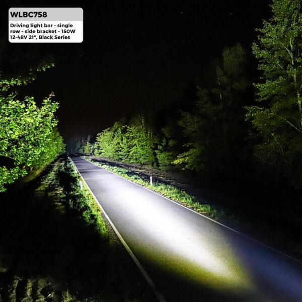 wlbc758_03 Sõidutuli – must seeria – üherealine – külgklamber, 150 W 12–48 V 21 tolli