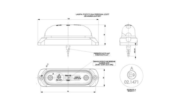 wmlhor370_2 HORPOL LED gabariidituli - HOR32 LD370 valge 12/24V ECE