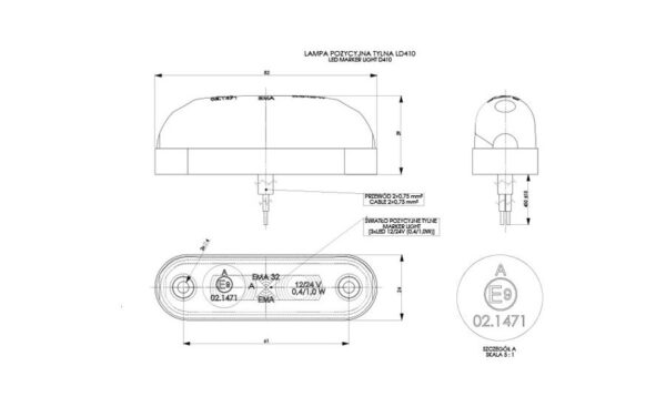 wmlhor410_2 HORPOL LED gabariidituli - HOR33 LD410 punane ovaalne 12/24V ECE