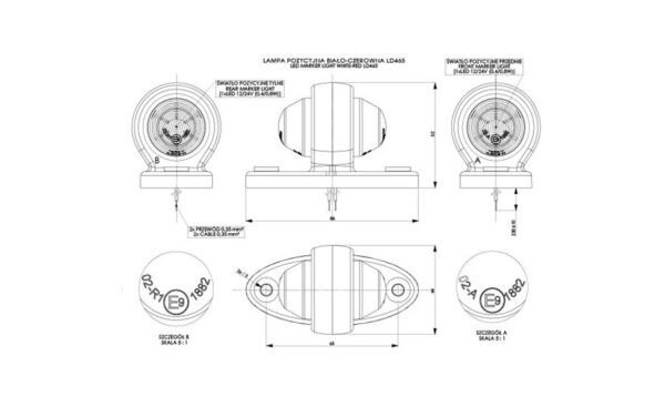 wmlhor465_2 HORPOL LED gabariidituli - HOR51 LD465 valge-punane 12/24V ECE