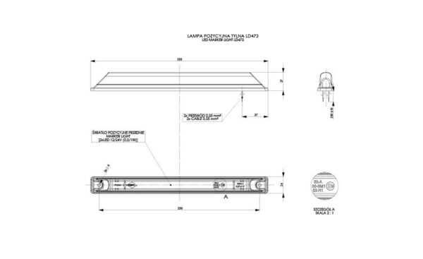 wmlhor473_2 HORPOL LED gabariidituli - HOR49 LD473 punane pikk 12/24V ECE