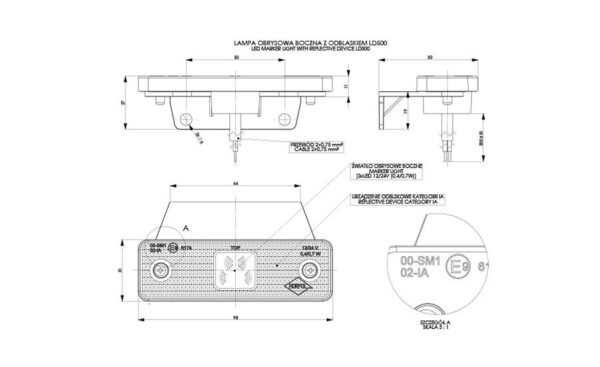 wmlhor500_2 HORPOL LED gabariidituli - HOR55 LD500 oranž helkuriga 12/24V ECE