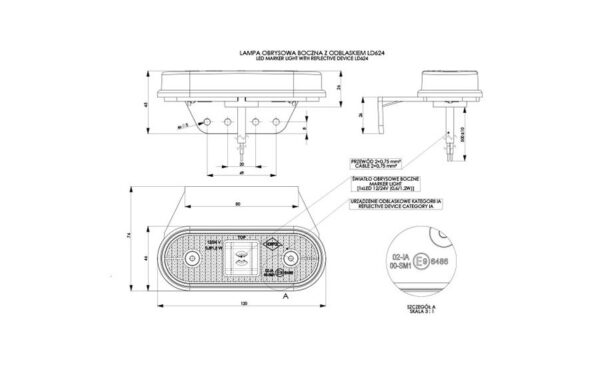 wmlhor624_2 HORPOL LED gabariidituli - HOR61 LD624 oranž helkuriga, rippuv 12/24V ECE