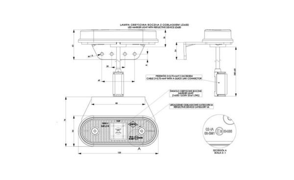 wmlhor650_2 HORPOL LED gabariidituli - HOR61 LD650 oranž helkuriga, ripp 12/24V ECE