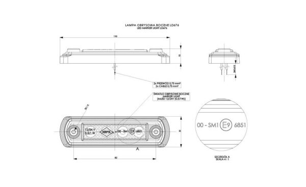 wmlhor676_2 HORPOL LED gabariidituli - HOR65 LD676 oranž helkuriga 12/24V ECE