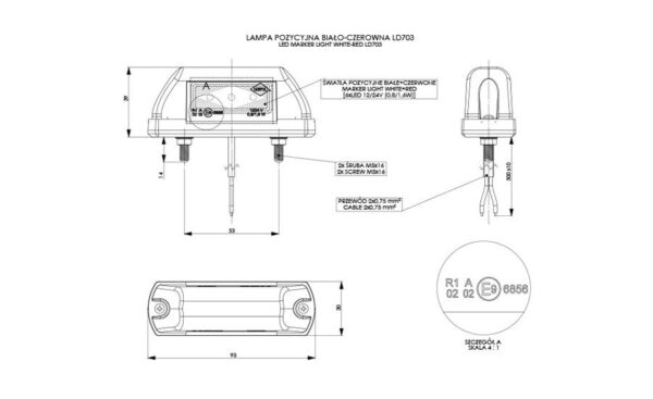 wmlhor703_2 HORPOL LED gabariidituli - HOR63 LD703 valge-punane 12/24V ECE