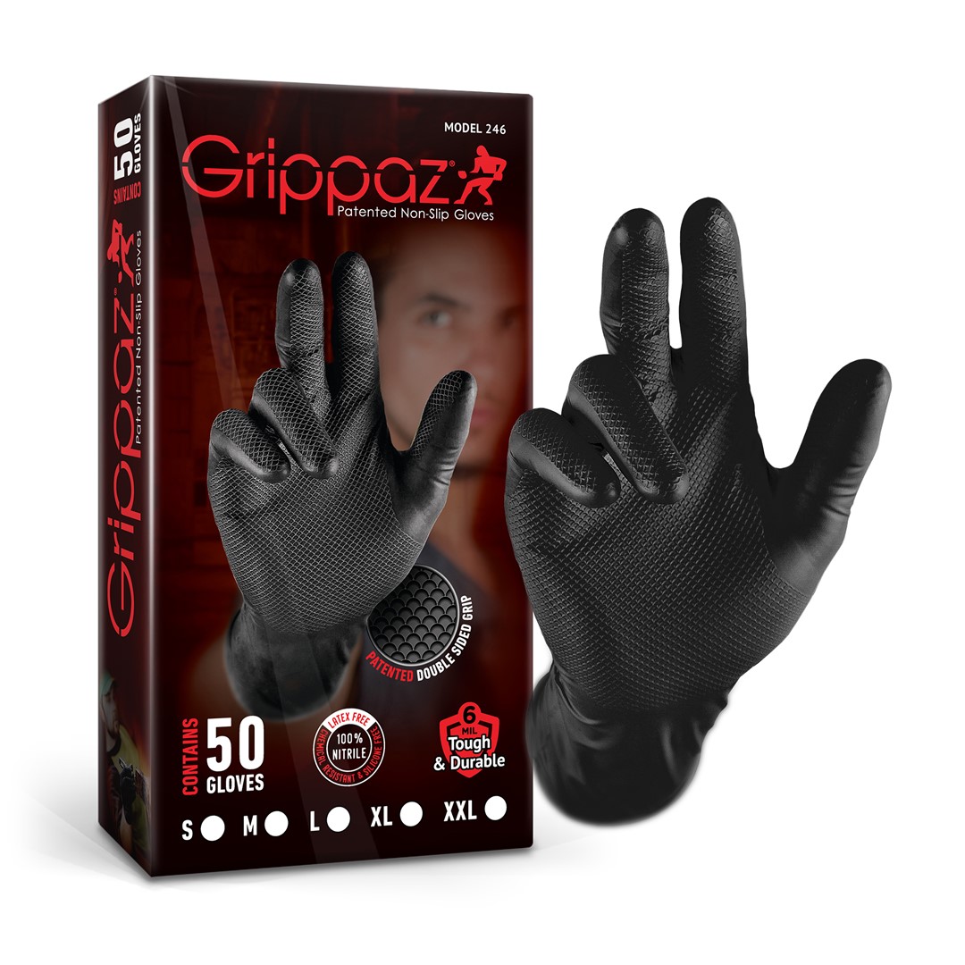 Grippaz Nitrile Fishscale 240mm 6mil 50tk/karp Must Suurus L