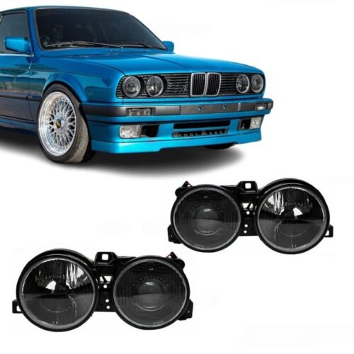 Esituled koos läätsede komplektiga BMW E30 (82-94), suitsutatud Esituled koos läätsede komplektiga BMW E30 (82-94), suitsutatud