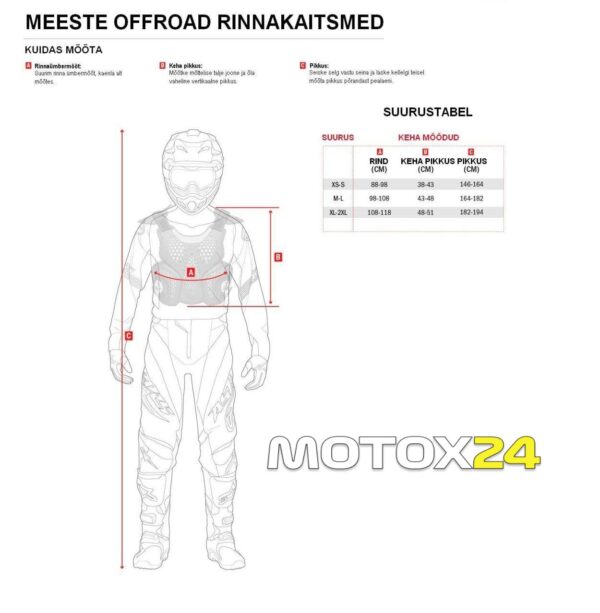 alpinestars rindkerekaitsmete suurustabel Alpinestars A-4 Plasma rindkere kaitse