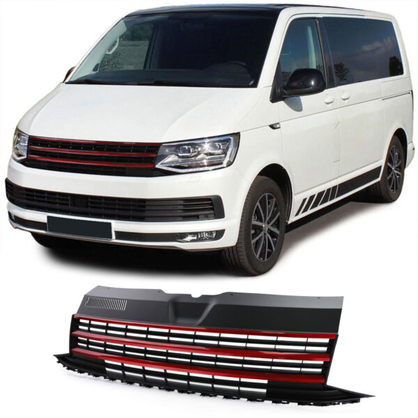 Must sportlik esivõre punaste triipudega VW T6 2 Must sportlik esivõre punaste triipudega VW T6 2016-2020